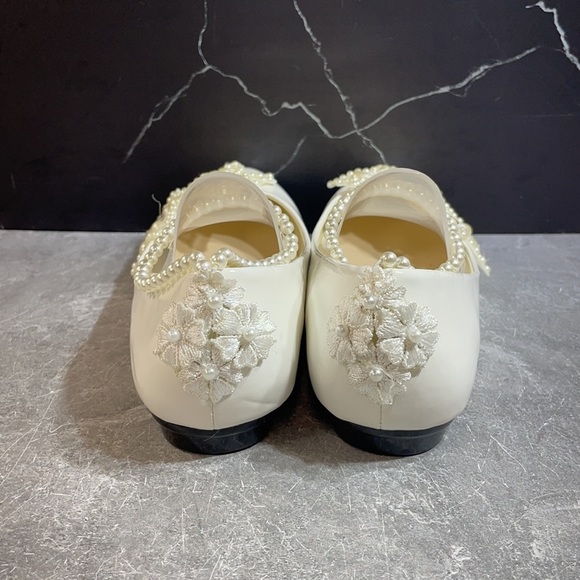 Getmorebeauty Pearl Bows Bridal Flats White Size 9.5m - Picture 4 of 8
